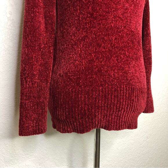 WHBM dark red velour chenille knit cowl neck off shoulder sweater Medium Petite - Picture 3 of 14